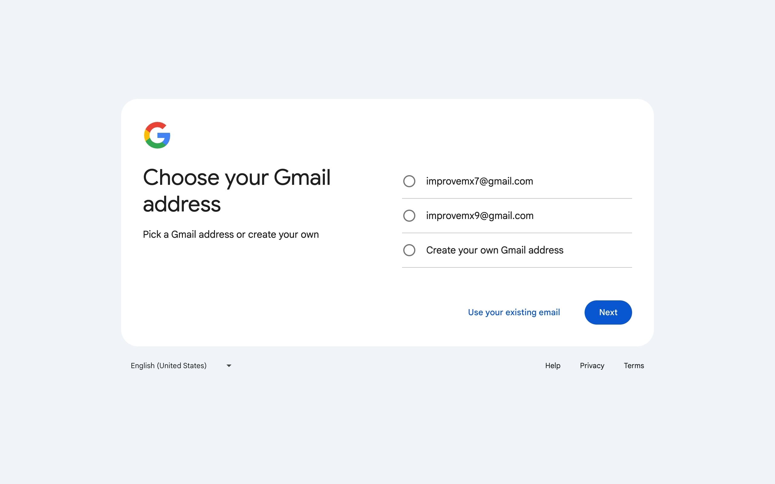 Use your existing email option